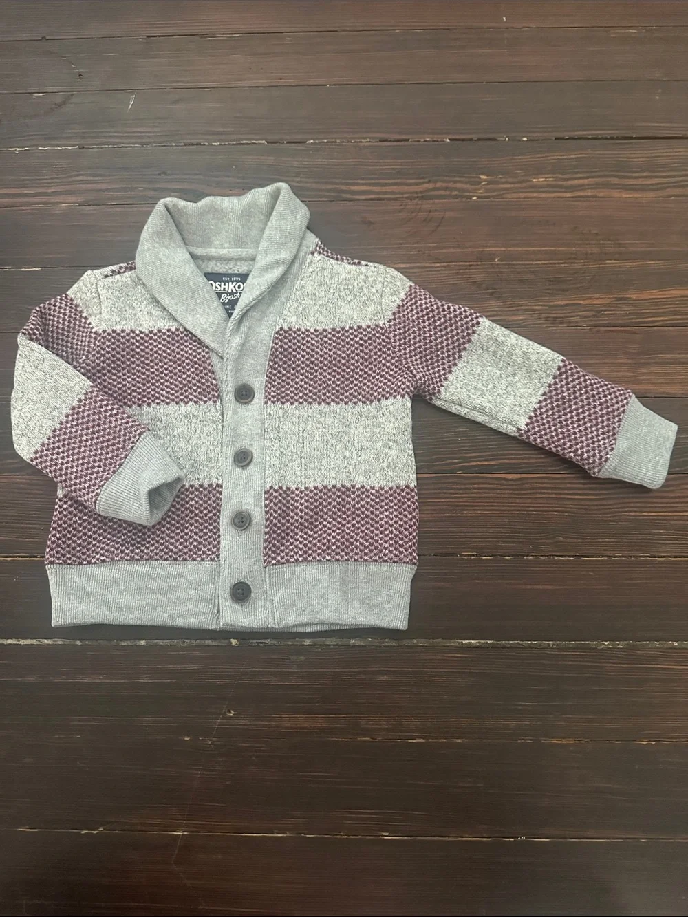 OshKosh B'gosh Gray & Burgundy Shawl Collar Knit Cardigan